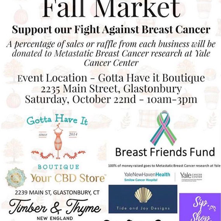 Fabulous Fall Market Shopping Event Saturday. All Money raised goes to #breastfriendsfund which donates #mbc research @SmilowCancer @YaleCancer 
TOGETHER we will find a cure ##bcsm