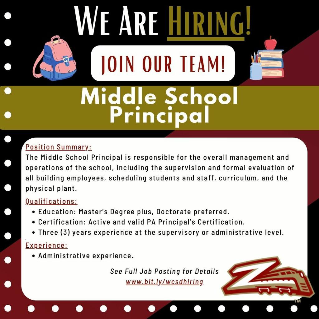 WCSDWCMS's tweet photo. Join our team! The WCSD is seeking a Middle School Principal! Visit https://t.co/Yw15z8HRng today for details and to apply! #zephyrtough https://t.co/8AEXD8Hgkl