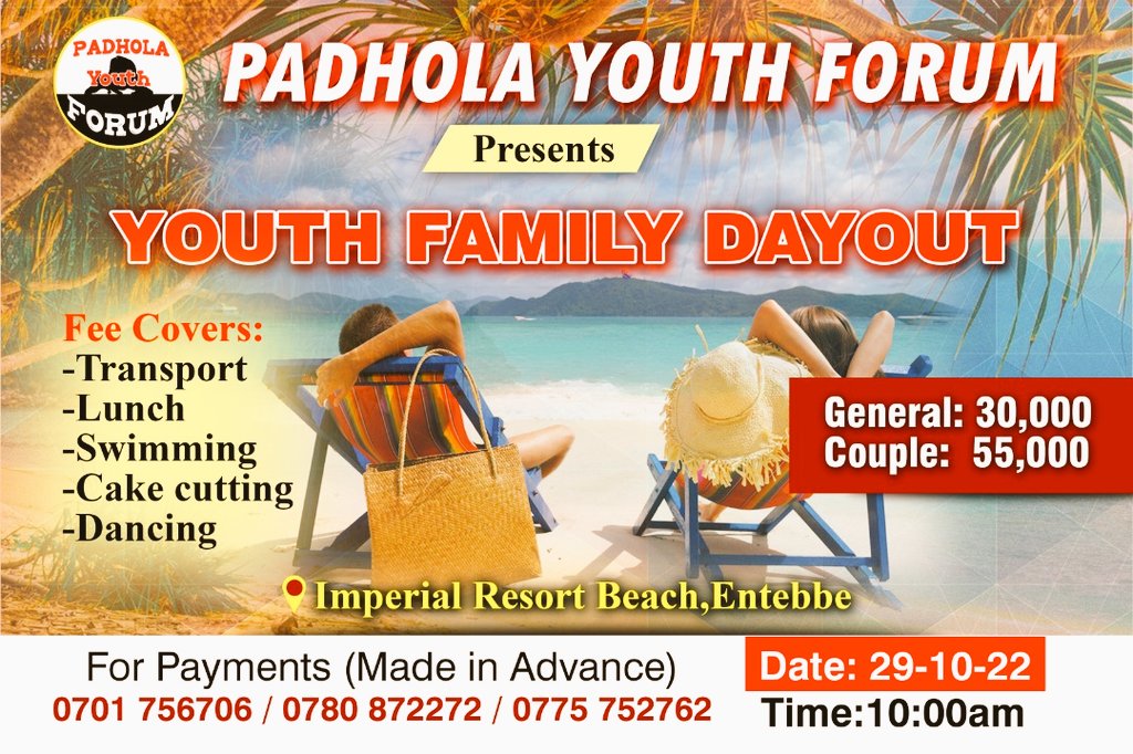 Padhola_Soye's tweet photo. Tweeps, Our Second Family Day Out is here.Bigger and better Open to all.

Contacts to make payments to  (Made in Advance for early planning) are attached;

0701756706 Salim Mwanja
0775752762 Awori Catherine
0780872272 Owor Dauda

Padhola Oyindira https://t.co/7T1CjCBp0U
