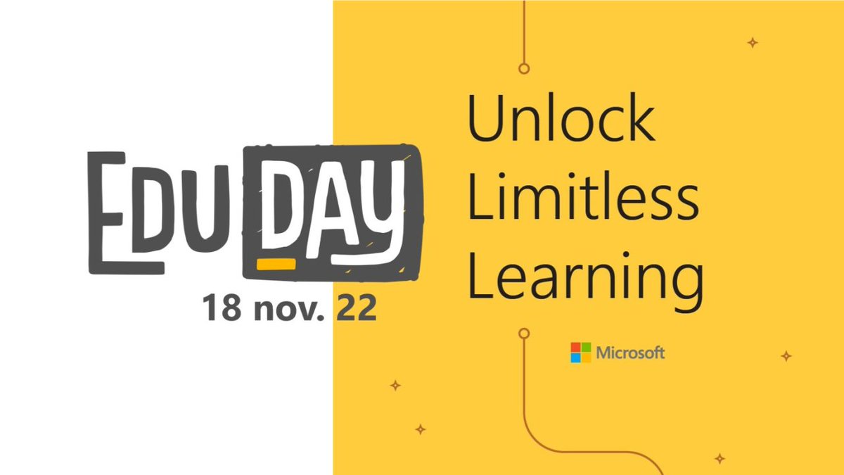 Op 18/11/2022 organiseert #MicrosoftEDU het EduDay event. Een dag om je onder te dompelen in alles inzake #innovatie in #onderwijs m.b.v. #Microsoft technologie! Kortom: een dag om niet te missen!

Ik ben aanwezig! Wie zie ik daar nog?

bit.ly/3ENZRuw