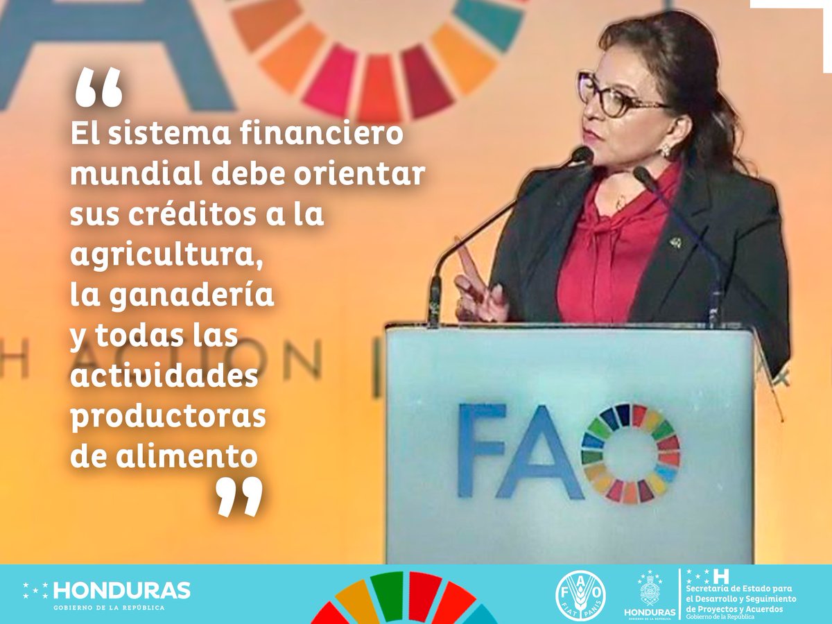 SEDESPAHN's tweet photo. La Presidenta @XiomaraCastroZ propone ante la @FAO que la lucha para reducir la pobreza y la seguridad alimentaria del 80% de los pobres del mundo debe ser a través de labores agrícolas dignas con créditos al alcance de los más necesitados. https://t.co/XvNu67bzL2