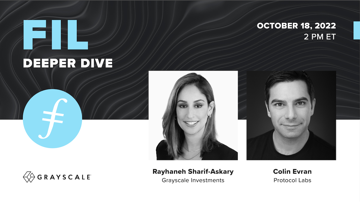 Tomorrow, October 18, @colinevran from @protocollabs joins @Ray_Scale for our next Deeper Dive webinar. Topics include: ⚪ The origins of #Filecoin ⚪ Advantages of decentralized storage ⚪ $FIL utility and growth Register now: gryscl.co/3S8lJUs