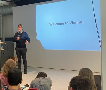 ActionLabNY's tweet photo. We started today at EGA (women’s organization of Social Democratic Party) & were welcomed by City Council member Armin Puller. He shared some Vienna political history. Good reminder that housing, like most things people need, is intensely political. #SocialHousing #ViennaLessons https://t.co/pMGywuODTl