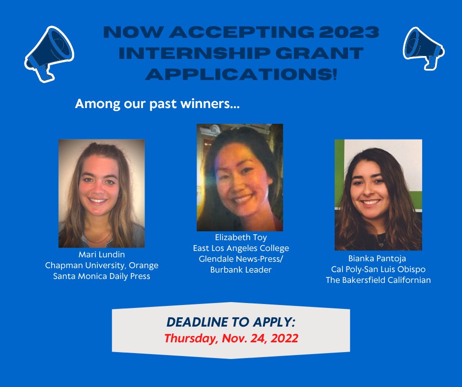 🚨 ATTN: Current Journalism Advisors🚨

Let your students know that there is still time to apply for our 2023 Internship Grants Program! 

Learn more &amp; apply: cal-press.org/2023-internshi…