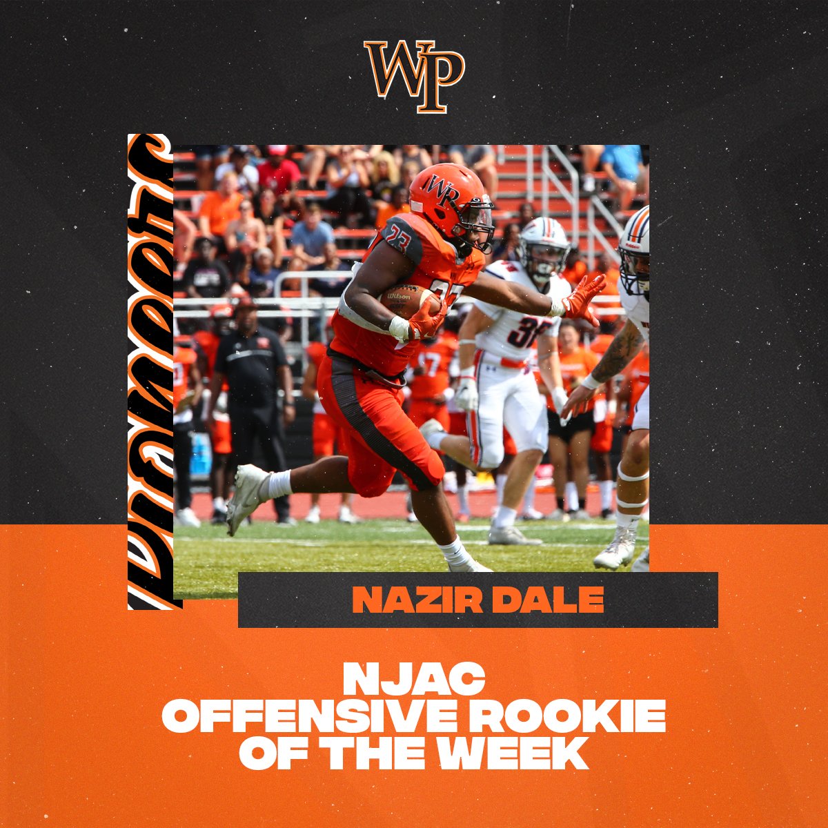 WPUPioneers's tweet photo. The NJAC's leading rusher plays for #WPUFB and is now your three-time Offensive Rookie of the Week! 👏

🗞️ https://t.co/H71Mj7cmPB

#wpunj #d3fb https://t.co/5reZVxbGLO
