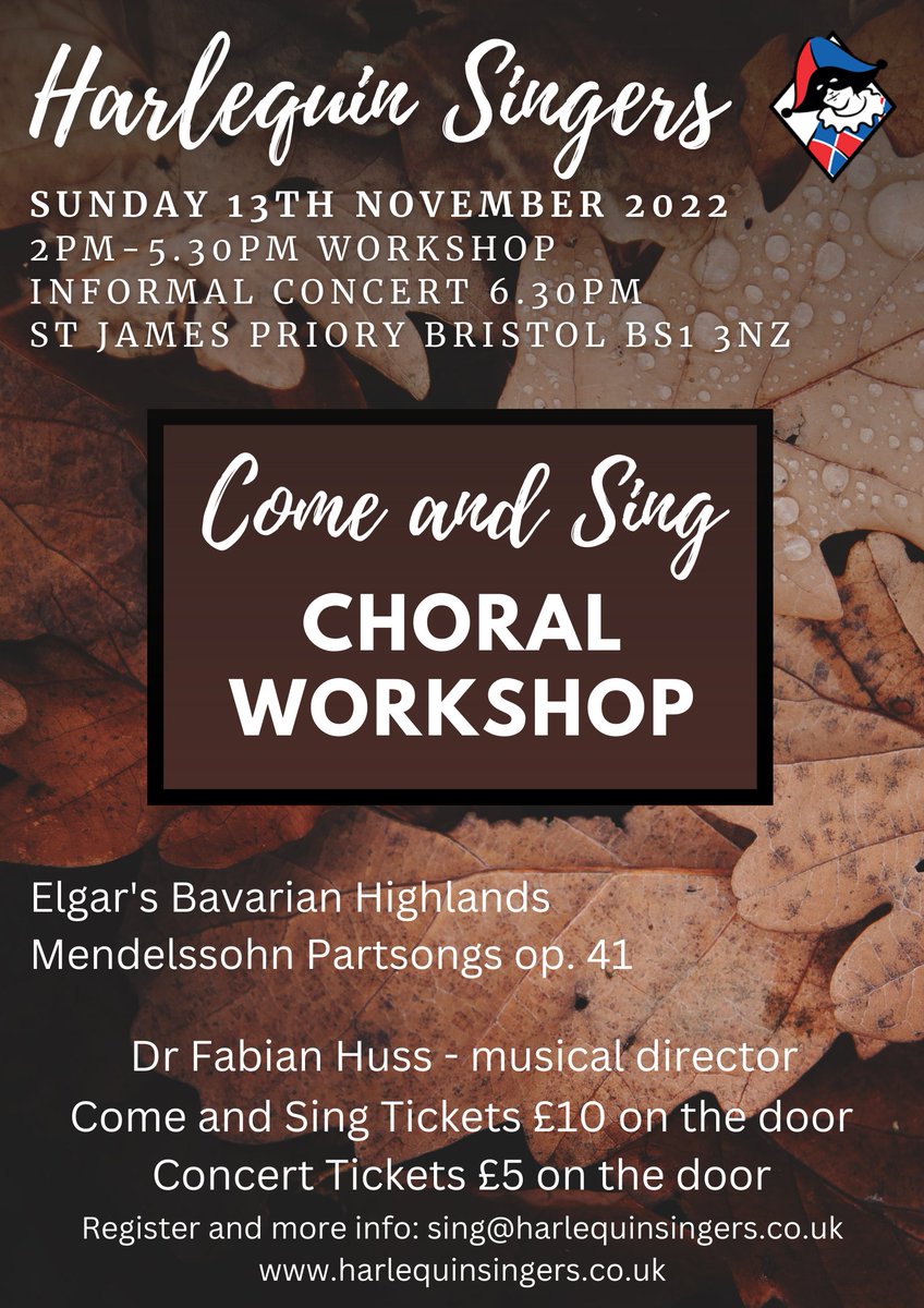 We're looking forward to welcoming lots of new faces at our Come and Sing Workshop and informal concert. If you're looking to get back into singing and wanting to have a taste of choral music, we hope you'll consider coming along.