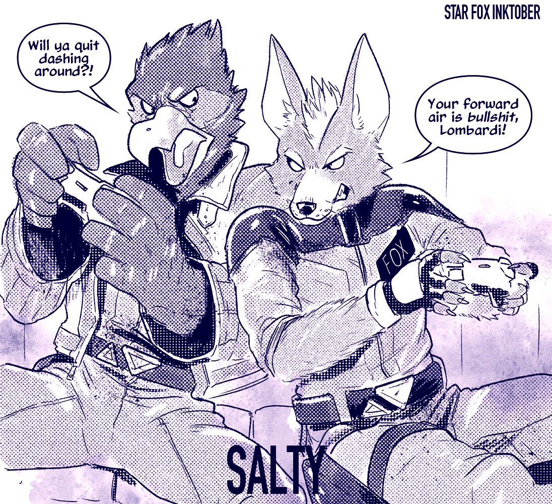 Star Fox Inktober 2022 - Salty ( dramatization: Fox can't actually play video games and Falco just buys FIFA )