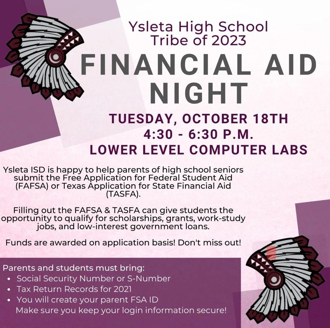 YHSECA1's tweet photo. Seniors! FAFSA Night is here! We can't wait to see you and your parents on Tuesday, October 18th. https://t.co/l1TygWn9ID