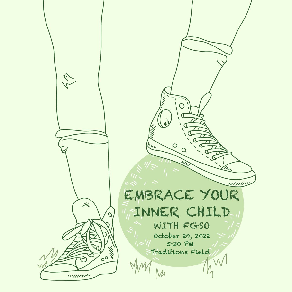 Come hang out and play some games at FGSO’s “Embrace Your Inner Child” social this Thursday. We will be at Traditions Field, located next to lot 20. We will be playing corn hole, four-square, and other games we used to play at recess! Can’t wait to see you there! 💚🦅