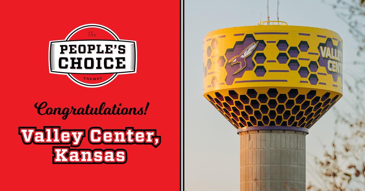 ValleyCenterKS's tweet photo. Thank You to everyone for voting for the Valley Center Water Tank as we were awarded the 2022 People’s Choice Award!
#discovervc #valleycenterks #vcwatertower #ilovevc #tnemec #PeoplesChoice #hornetpride #usd262 https://t.co/dkCFYIP8wS