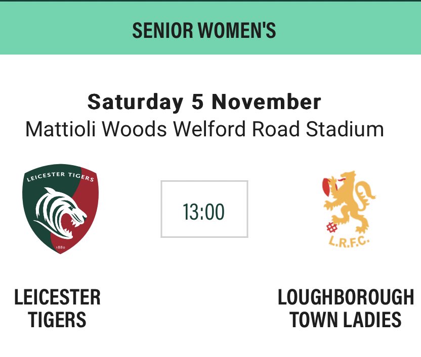 And despite the lack of Tigers Men action, the <a href="/TigersWomens/">Leicester Tigers Women's</a> are playing at Welford Road in early Nov!

Let’s get these ticket numbers up and support our club!
