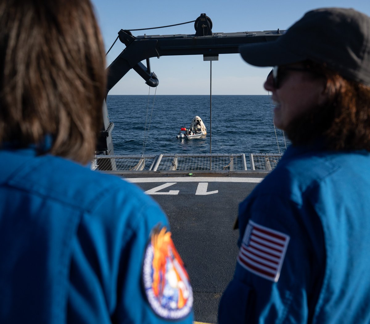Astro_Megan's tweet image. What a privilege to get to be onboard to greet Crew-4 upon their return to Earth. Many thanks to the crew of the Mighty MEGAN for all your work to bring them home safely. P.S. Next time, can I drive??