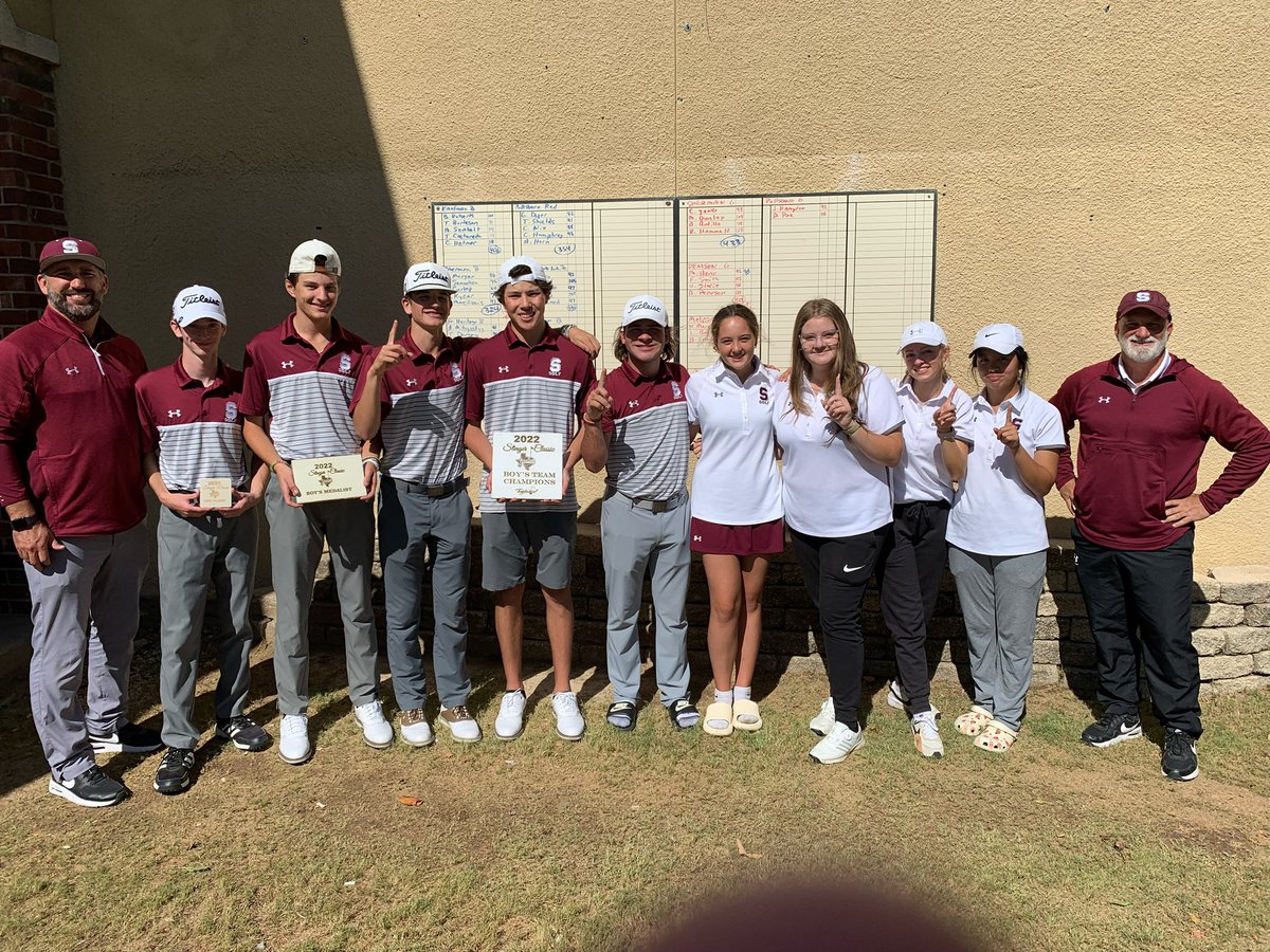 Sherman Varsity Boys got First Place at Stinger Classic at Tanglewood! Paxton Samuelson finished 1st w/ a 75 and Braden Kyzar got 3rd w/ a 79 overall!  Girls got 2nd overall!