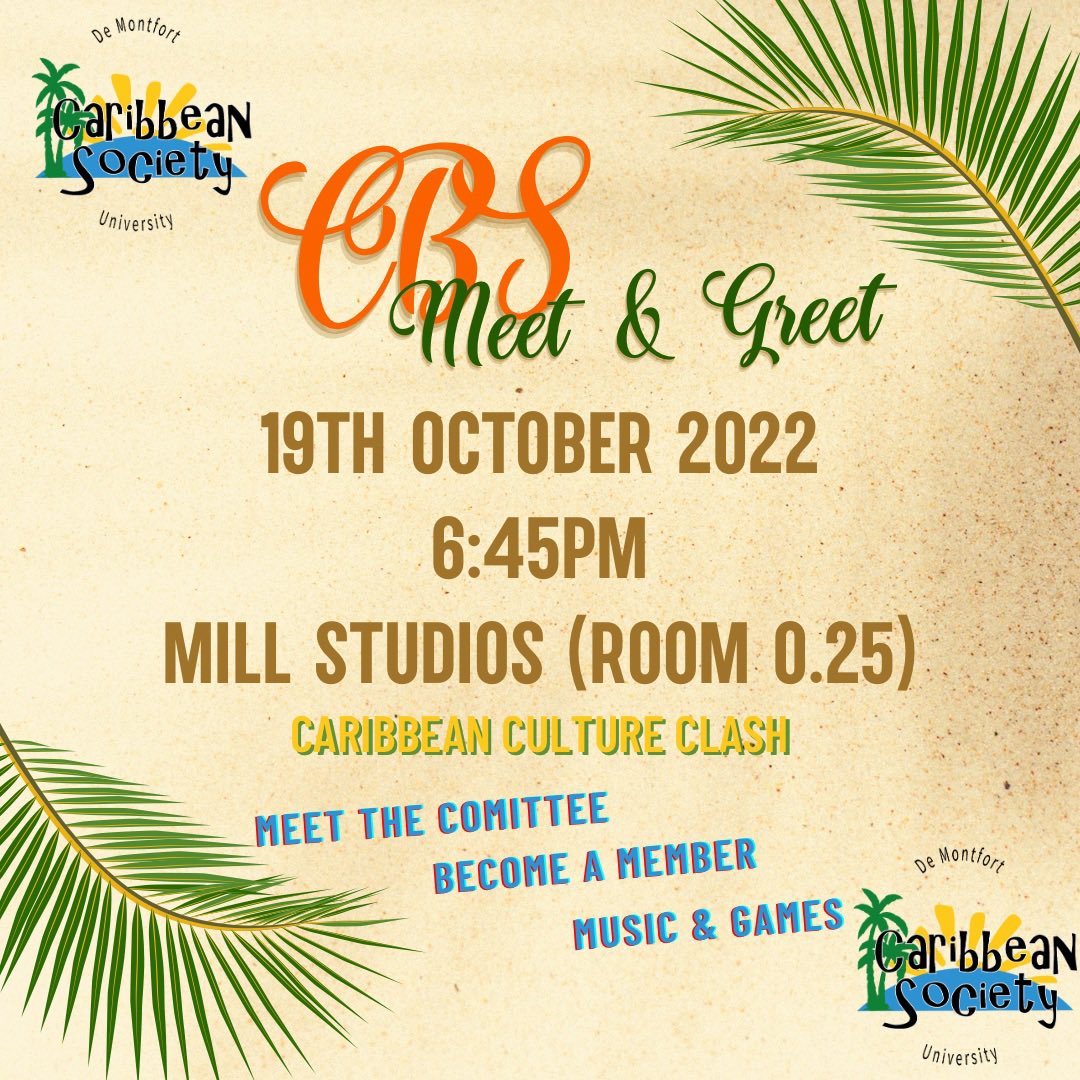 JOIN US AT OUR MEET &amp; GREET‼️
This Wednesday, CBS will be hosting our very own meet &amp; greet. 
Interested in Caribbean Culture? This is the place to be🥳 
FREE ENTRY- Grab your tickets NOW😝
eventbrite.co.uk/e/cbs-meet-gre…