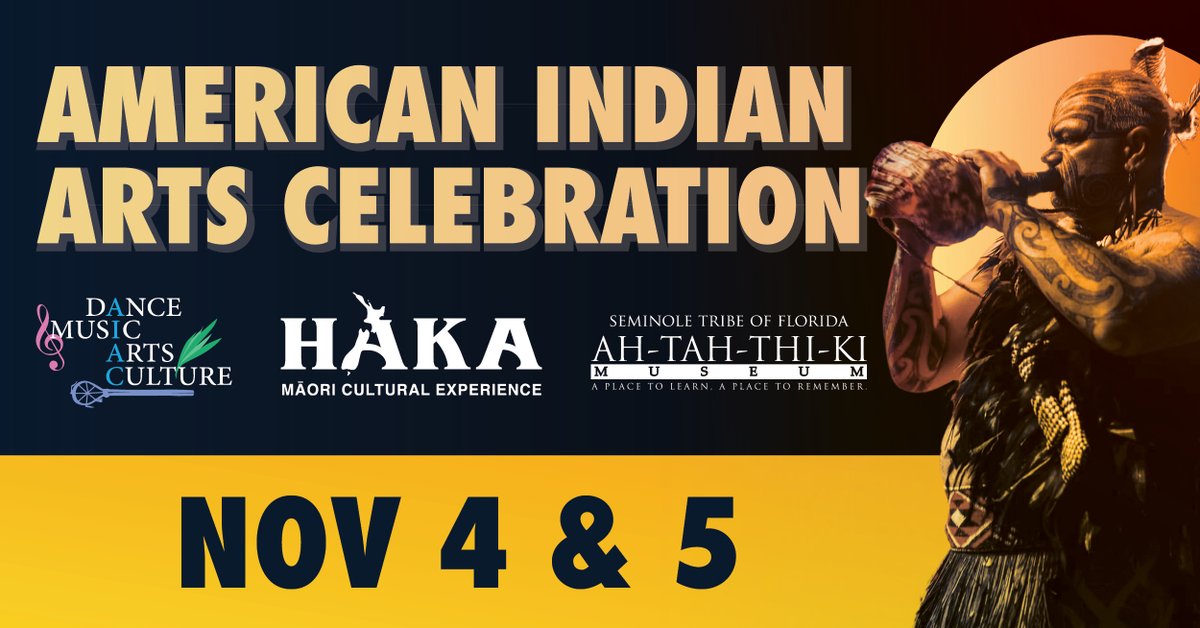 Miami Dolphins Foundation & Community Relations (@finsoffthefield) on Twitter photo During Native American Heritage Month, New Zealandās HAKA MÄori Cultural Experience is coming to <a href="/ahtahthiki1/">Ah-Tah-Thi-Ki Museum</a> November 4-5 during their American Indian Arts Celebration!
You don't want to miss it-ahtahthiki.com/aiac/ During Native American Heritage Month, New Zealandās HAKA MÄori Cultural Experience is coming to <a href="/ahtahthiki1/">Ah-Tah-Thi-Ki Museum</a> November 4-5 during their American Indian Arts Celebration!
You don't want to miss it-ahtahthiki.com/aiac/