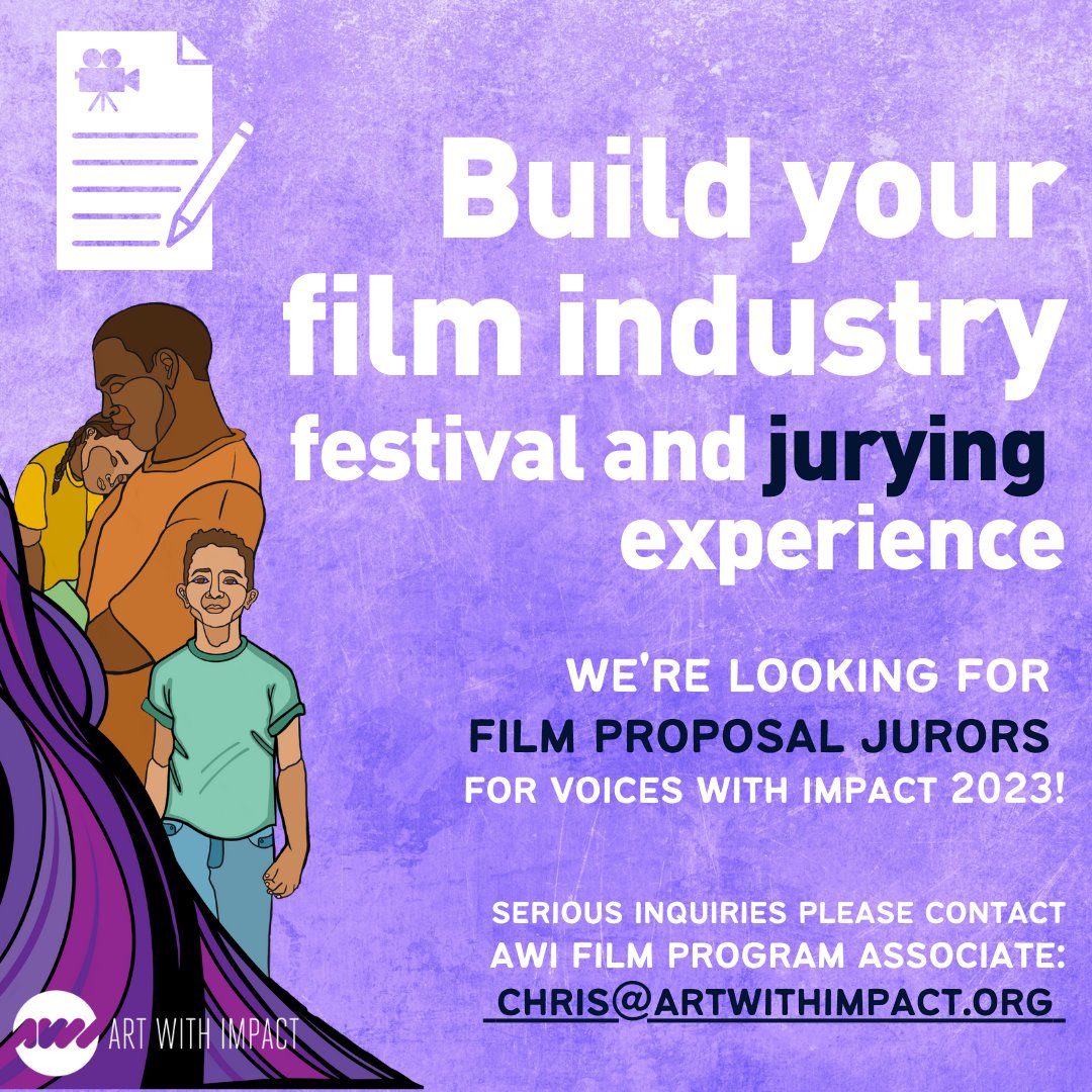artwithimpact (@artwithimpact) on Twitter photo This can be a great way to build your resume if you are interested in working on film festival panels, boards, and related career roles!
If you are a filmmaker interested in being a proposal juror for Art With Impact, please contact chris@artwithimpact.org. This can be a great way to build your resume if you are interested in working on film festival panels, boards, and related career roles!
If you are a filmmaker interested in being a proposal juror for Art With Impact, please contact chris@artwithimpact.org.