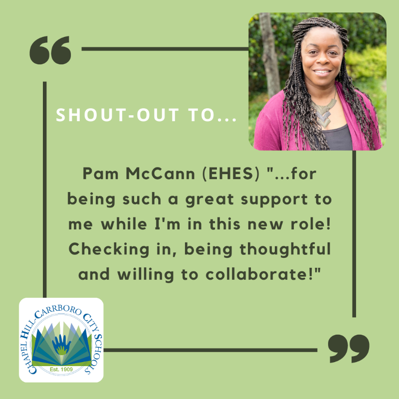 chccs's tweet photo. CHCCS principals were recently asked to write anonymous shout-outs for other CHCCS principals. Today, fellow principals are honoring Pam McCann, the principal at Estes Hills Elementary School. Add your own shout-outs for Principal McCann in the comments! https://t.co/n0dYEoIy14