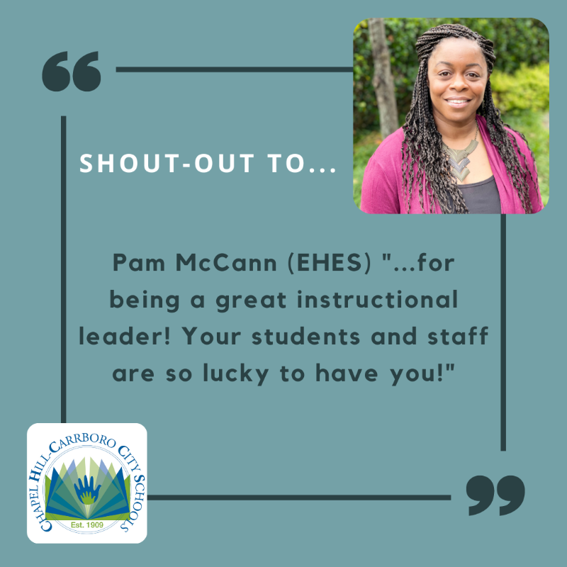 chccs's tweet photo. CHCCS principals were recently asked to write anonymous shout-outs for other CHCCS principals. Today, fellow principals are honoring Pam McCann, the principal at Estes Hills Elementary School. Add your own shout-outs for Principal McCann in the comments! https://t.co/n0dYEoIy14
