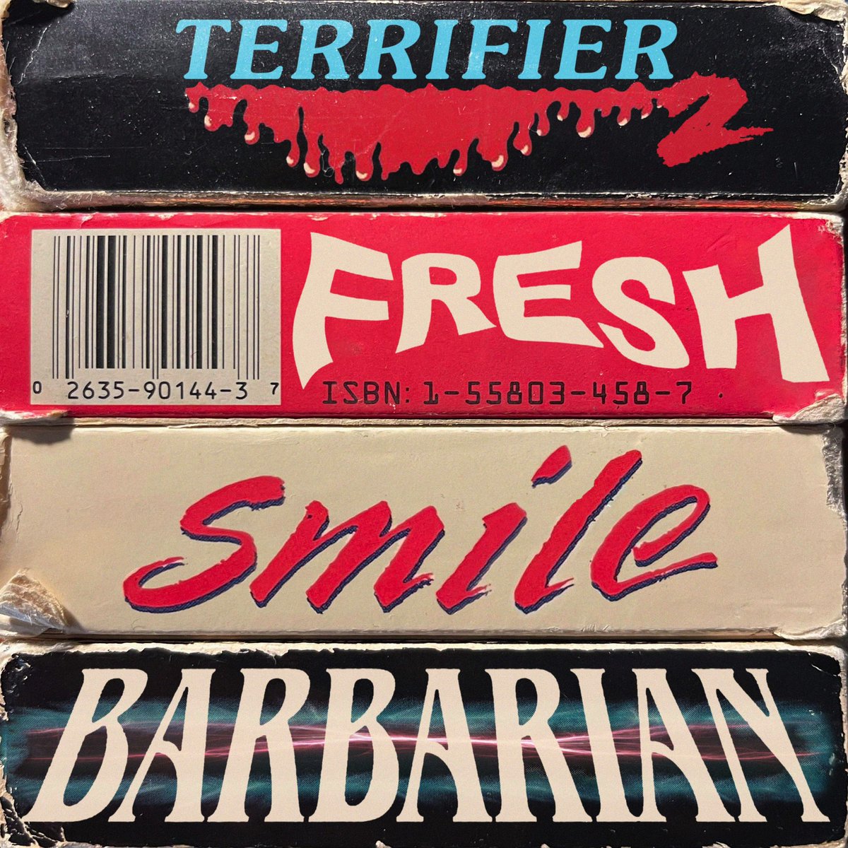 2022 Has brought some SERIOUS Horror films! 
.
.
.
@TerrifierFilm @damienleone @BDisgusting @Shudder @FreshMovie @SmileMovie @ParkerJFinn @zcregger @MySantikos @FANGORIA #vhs #movies #horror #art @justinlong #Terrifier2 #barbarian #smile