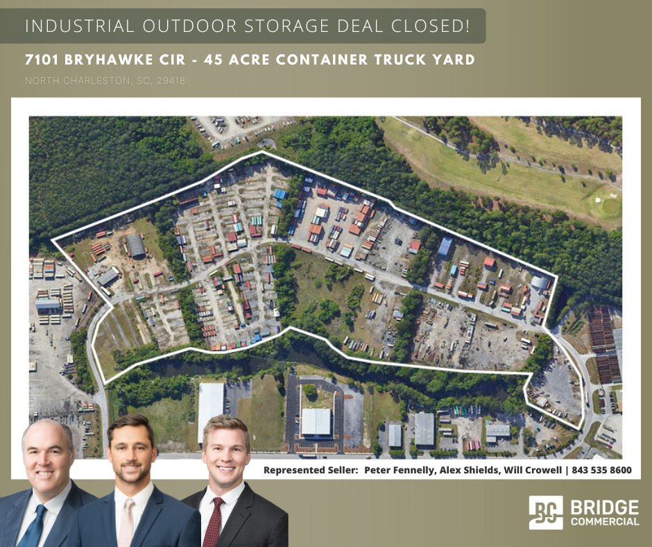 Another day, another deal!

Industrial outdoor storage deal closed in North Charleston, SC. Help us congratulate Peter, Alex, and Will on this stellar transaction!

#bridgecommercial #charlestonsc #commercialrealestate #industrialoutdoorstorage #dealclosed #industrial #cre