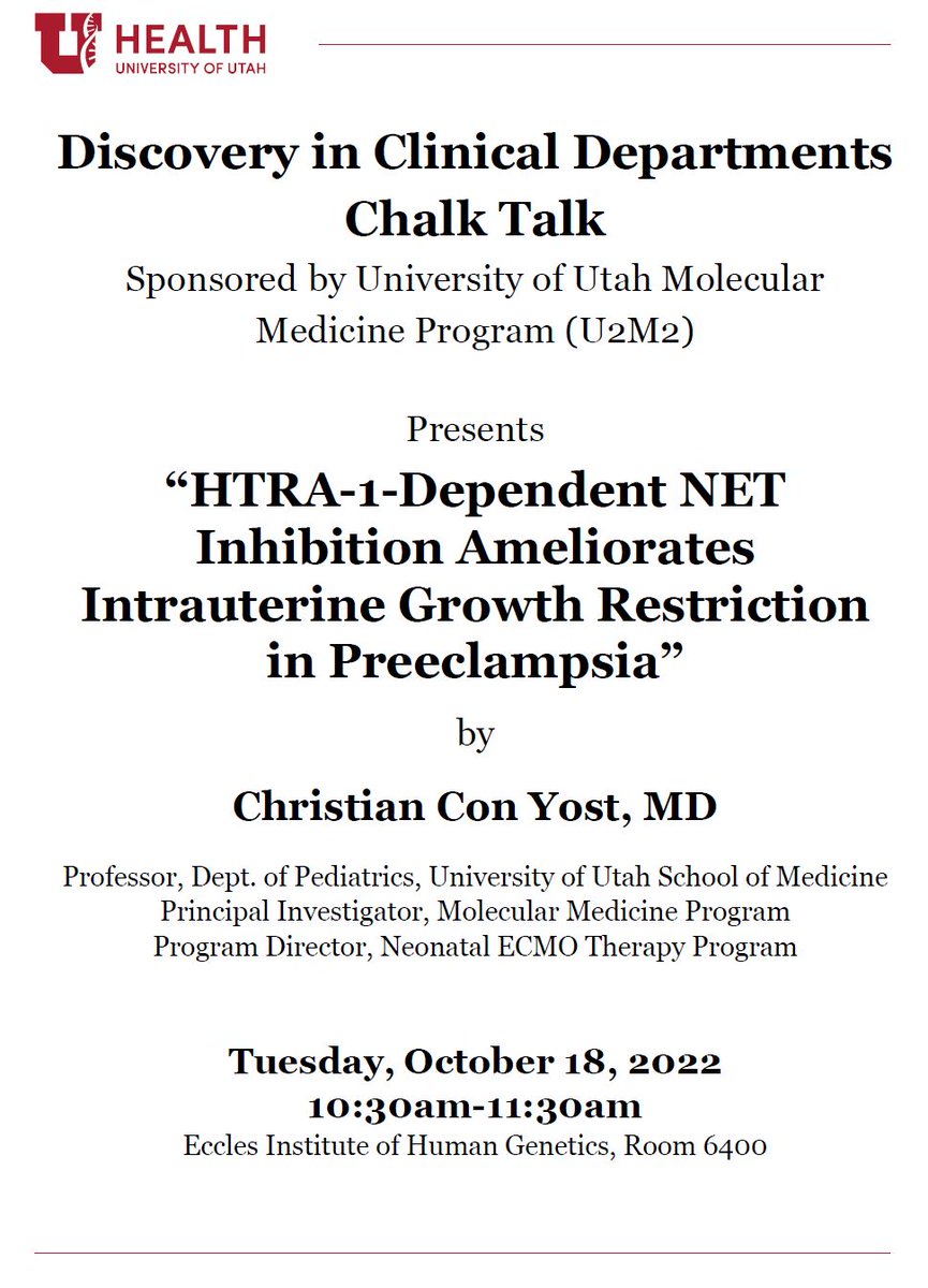 Please join us in supporting Dr. Con Yost for Chalk Talk tomorrow morning (10/18/2022). This is IN PERSON ONLY.