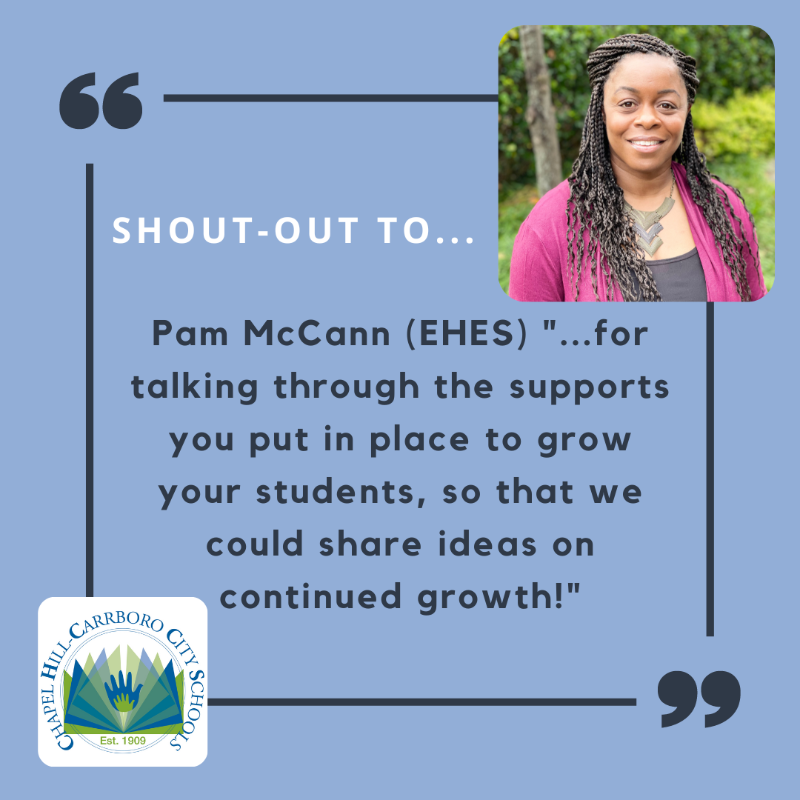 chccs's tweet photo. CHCCS principals were recently asked to write anonymous shout-outs for other CHCCS principals. Today, fellow principals are honoring Pam McCann, the principal at Estes Hills Elementary School. Add your own shout-outs for Principal McCann in the comments! https://t.co/n0dYEoIy14