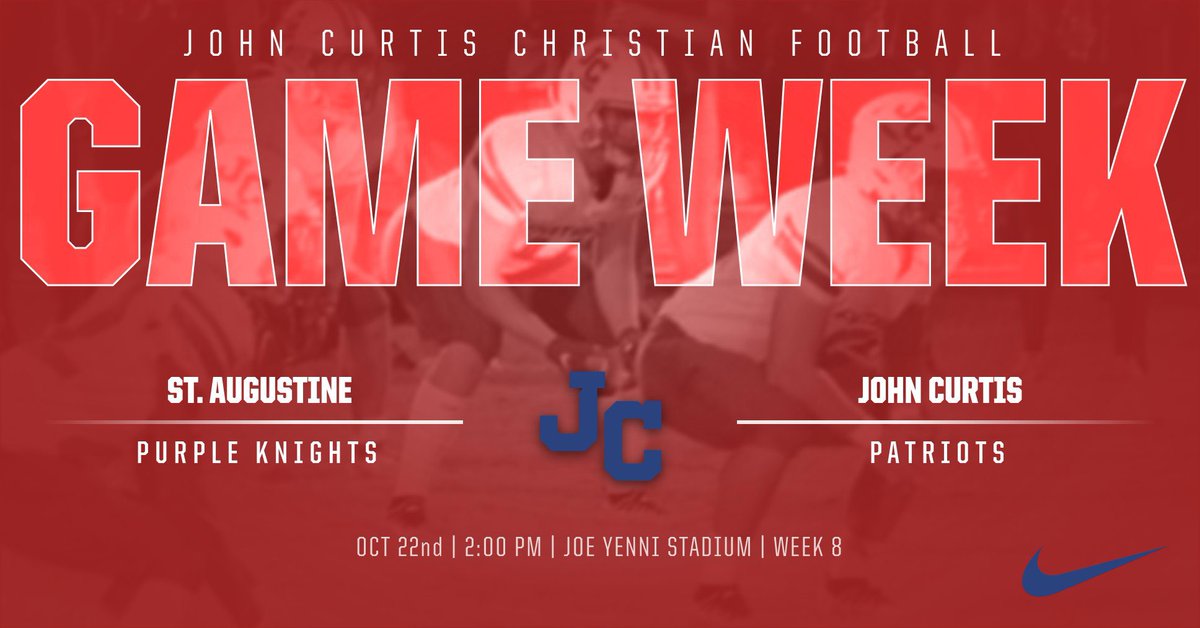 WEEK 8! It’s the Hall of Fame Game! The PATRIOTS play host to the St. Augustine Purple Knights in Catholic League play! The game is on Saturday, October 22nd at Joe Yenni Stadium. Kickoff is set for 2:00 PM. Come out and support your PATRIOTS! #PatriotPower #BCFL