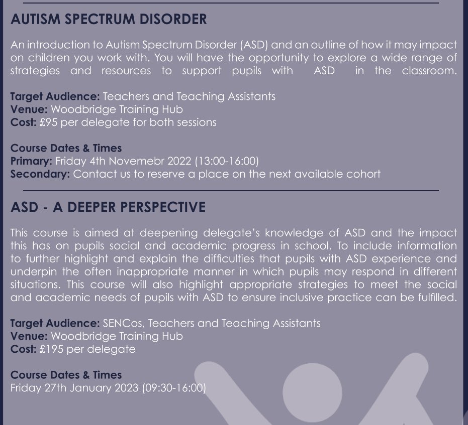 WoodbridgeSEND's tweet photo. #asdtraining with Ladywood, these are popular courses so places will be on a first come basis . #asdstrategies #asdanawareness #asddeeperperspective get in touch if interested. https://t.co/rVxm7Bdor0