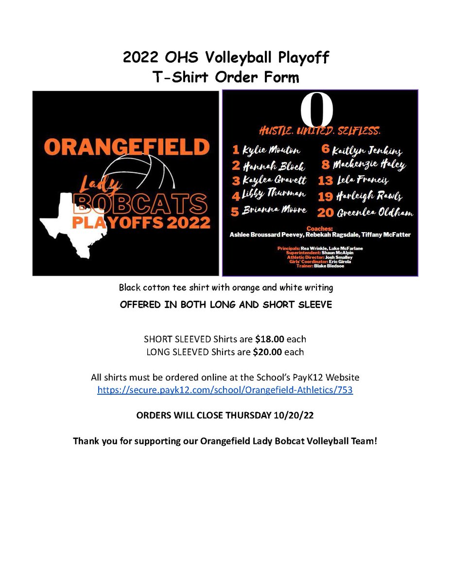 Volleyball Playoff Shirt orders are due by Thursday, October 20th. buff.ly/3sSQkdA