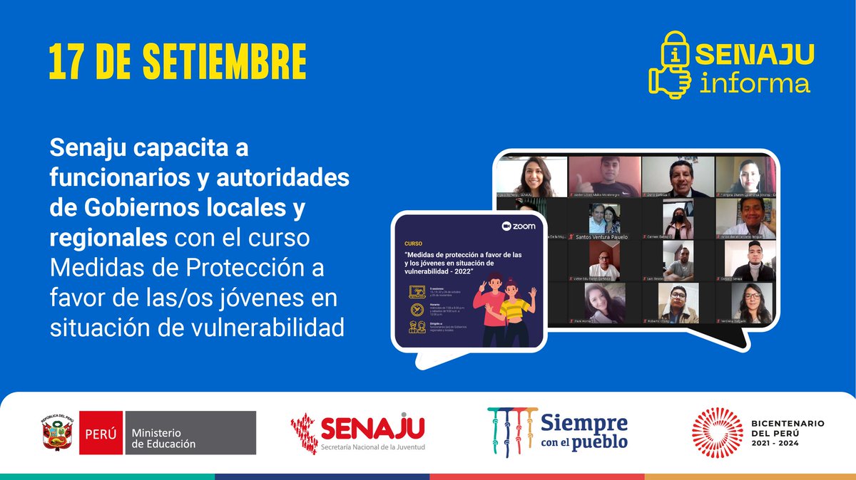 📌 En el marco de la Política Nacional de Juventud, la #Senaju brindará asistencia técnica a los Gobiernos regionales y locales para la ejecución de iniciativas que impulsen la protección y defensa de los derechos de las juventudes.