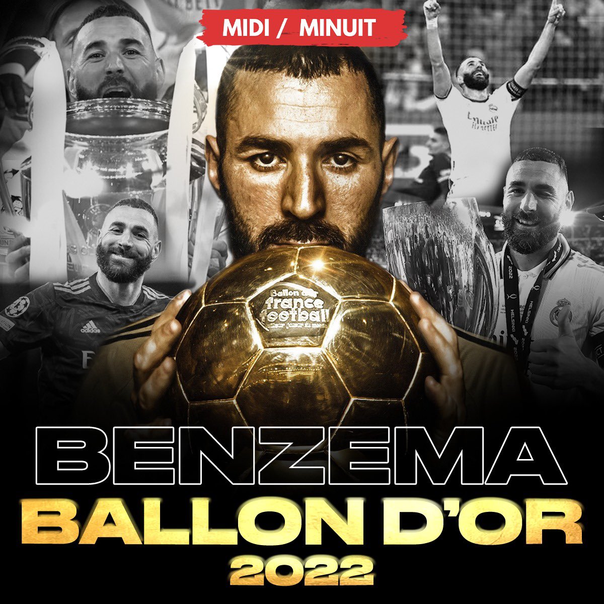 midiminuit__'s tweet photo. 🚨 Il l’a fait ! KARIM BENZEMA est sacré Ballon d’or 2022 🏆

#BallonDor https://t.co/r3WANOnBDm