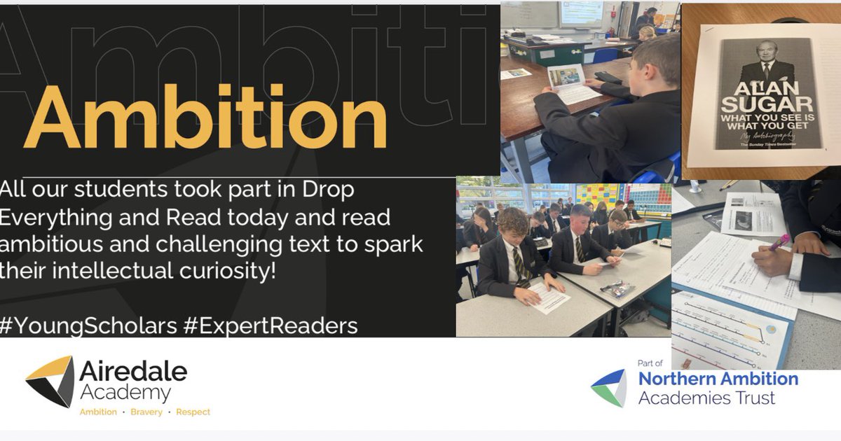 AiredaleAcad's tweet photo. Today was βDrop Everything and Readβ π
Departments challenged our students to read ambitious text on Kidney Dialysis, William Shakespeare, Entrepreneurs, World War 1 and much much more
#RaisingReaders #DEAR #edutwitter @Team_English1 @mrs_blaikie @Miss_Wilson_Eng https://t.co/TD5GbU981u