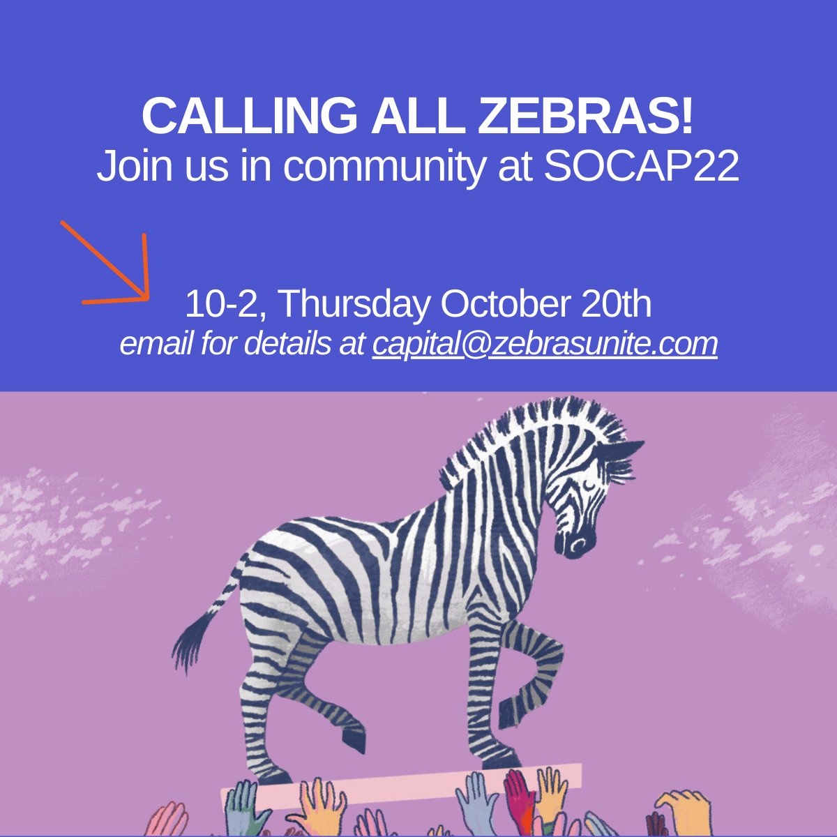 Mara Zepeda (@marazepeda) on Twitter photo Hi #SOCAP22 friends! <a href="/Zebras_Unite/">🦓 Zebras Unite 🦓</a> has some fun, not part of the formal program activations planned on 10/20 adjacent to the venue. Hit us up and please spread the word! cc <a href="/SOCAPmarkets/">SOCAP Global</a> Hi #SOCAP22 friends! <a href="/Zebras_Unite/">🦓 Zebras Unite 🦓</a> has some fun, not part of the formal program activations planned on 10/20 adjacent to the venue. Hit us up and please spread the word! cc <a href="/SOCAPmarkets/">SOCAP Global</a>