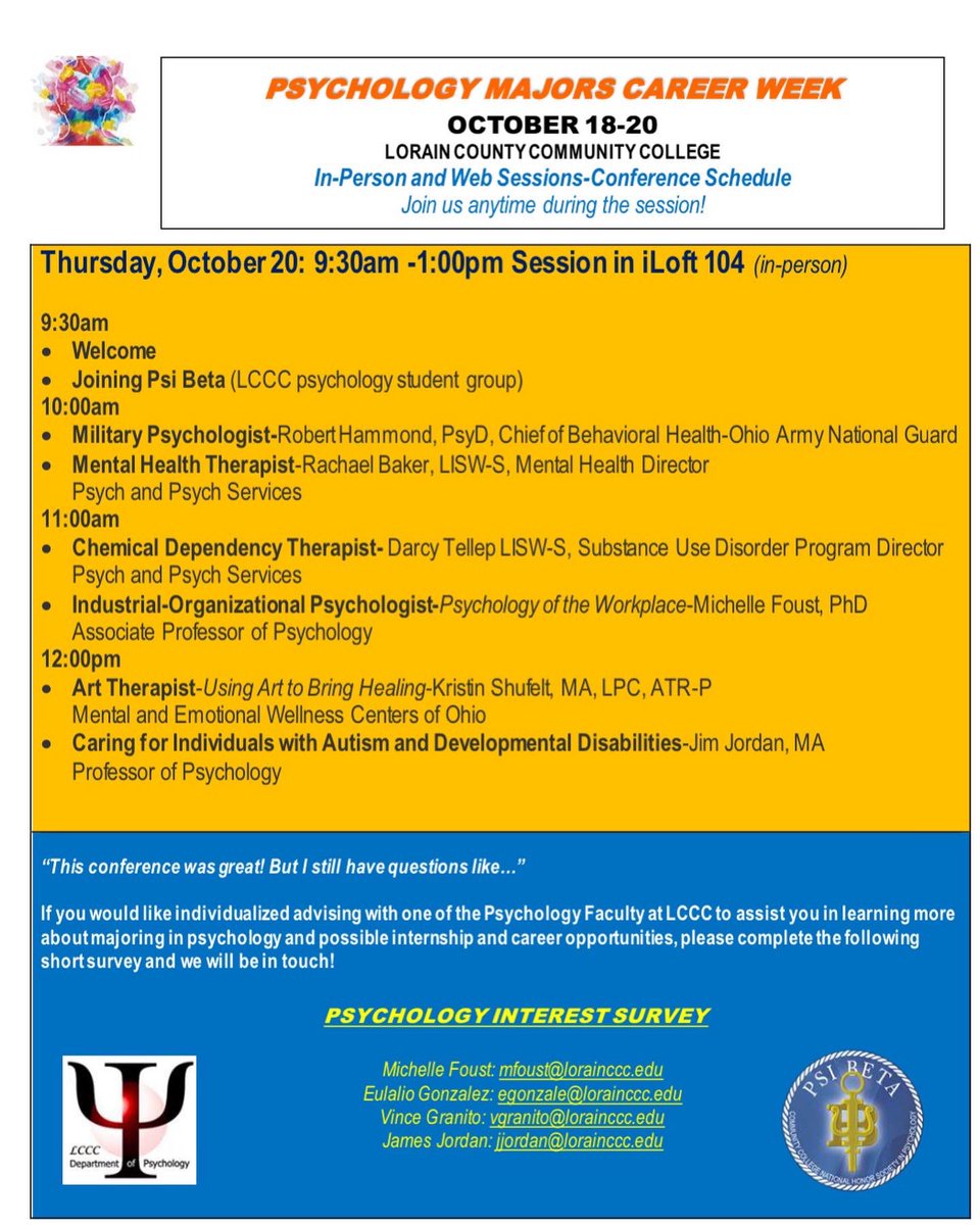Lc3PsiBeta's tweet photo. Join us in an opportunity to learn more about majoring in Psychology in this weeks career conference and job fair! Members of Psi Beta will be available on Tuesday and Thursday at 9:30am in iLoft 104! We hope to see you there! https://t.co/oMbTS9rurX