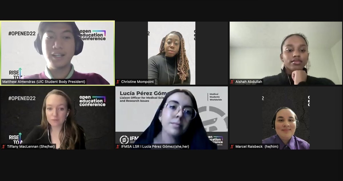 Happening now: #OpenEd22 kicks off with a student panel discussing how #openeducation can have an impact and how we can rise to action to support students. What an inspiring group! 🤩opened22.sched.com/event/16Jui/op…