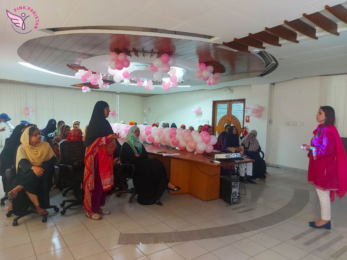 PakistanPink's tweet photo. Pink Pakistan has been working to create awareness in the country for Breast Cancer. President Pink Pakistan Dr. Zubaida Qazi conducted an awareness session at Soorty Enterprises - Pvt. Ltd. 
#PinkPakistan #drzubaidaqazi #pinkotber #BreastCancerAwarenessMonth #breastcancerwarrior https://t.co/DPZcczZp65