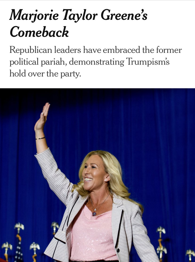 Yet again, the media has not learned its lesson from 2016. The NY Times writing about an antisemitic, anti-democratic, election denying, pro-insurrectionist, QAnon believer as if she were an underdog sports figure returning from an injury.