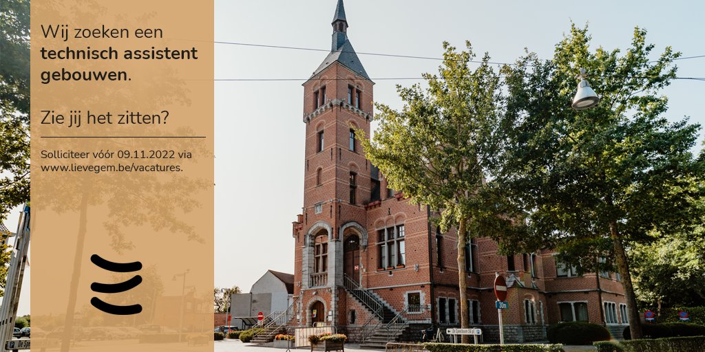 Wil je graag werken in een tof team?
Zin in een boeiende en gevarieerde job?
Wil je jouw talenten inzetten voor de samenleving?

Dan ziet Lievegem jou wel zitten!

Wij zoeken een technisch assistent gebouwen (D1 - D3).

Meer informatie: lievegem.be/vacatures.

📸 Fien De Vos