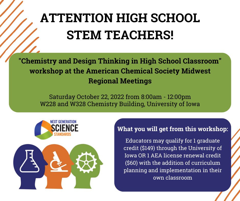 Iowa STEM Educators: Interested in participating? Email Dr. Leslie Flynn at leslie-flynn@uiowa.edu to learn more and sign up! 
Presenters:
Megan Bildner, HS Chemistry, Iowa City West
Dr. Leslie Flynn and Dr. Jamie Tanas, University of Iowa