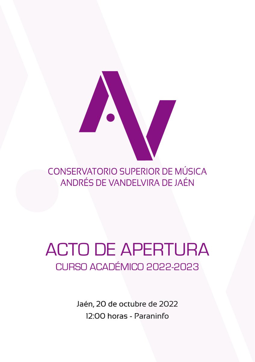 CSMJaen's tweet photo. Acto de apertura del curso 2022/2023, el próximo jueves 20 a las 12:00 en el paraninfo del Conservatorio. 

@EducaAnd  @AytoJaen @VicProyec @UnedJaen https://t.co/dswetOfhdN