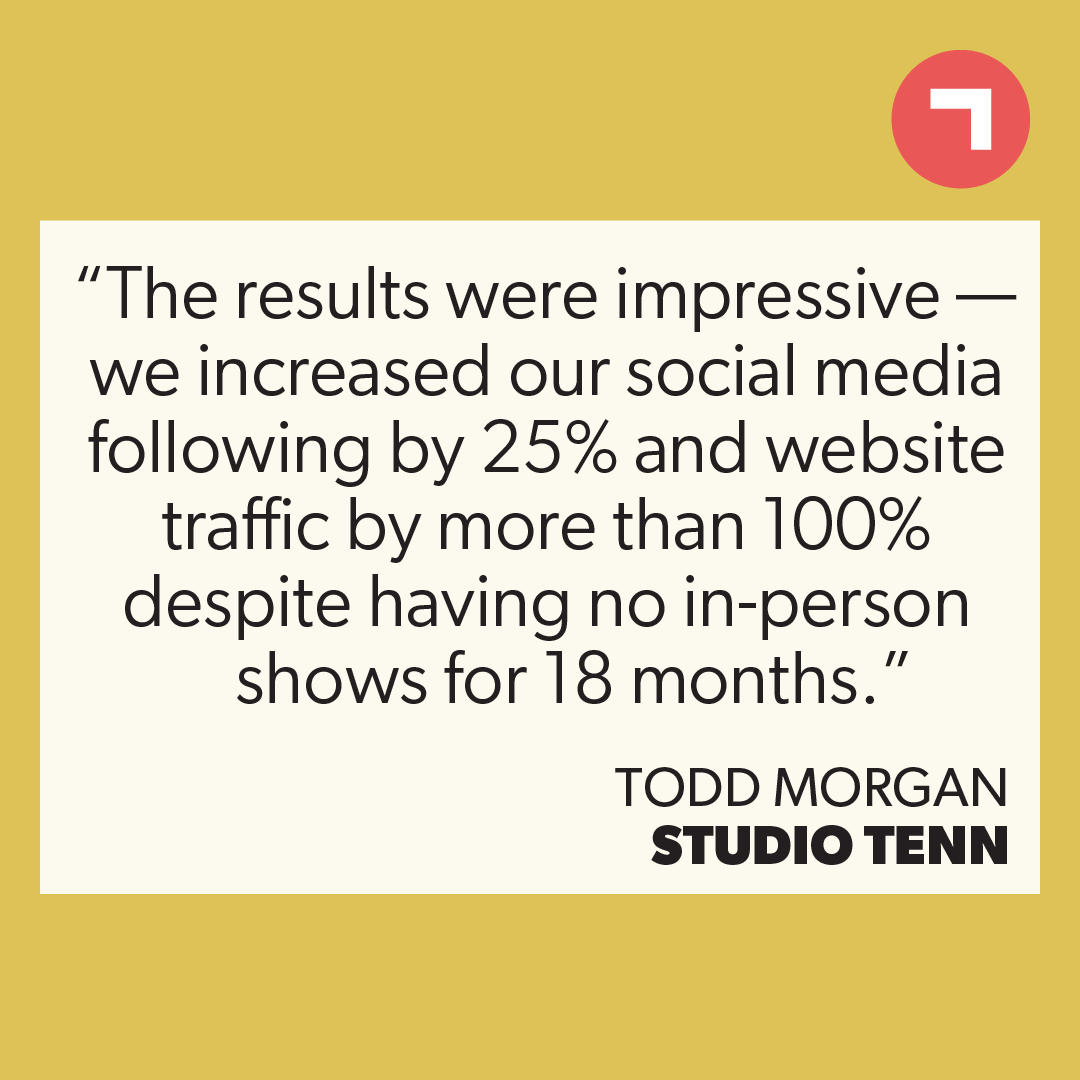 internet4growth's tweet photo. #SmallBiz resiliency: when the pandemic forced @StudioTenn to cancel its in-person theatre programming, the studio quickly adapted to host weekly shows over Zoom, promoting the episodes with paid social.
 https://t.co/6KIfkATidq #InternetForGrowth https://t.co/rNdX2xqxO9