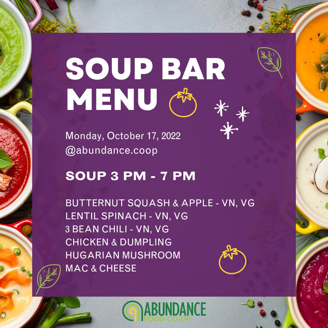 It's not your imagination that soup makes you feel happy and kind!

Studies suggest that eating hot soup or holding a warm cup may increase positive feelings toward others, warming your heart and those around you. 🍲

Grab your umbrella and join us for soup today!☔