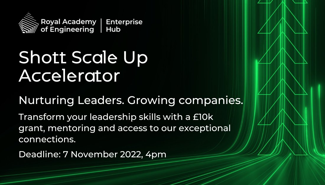 The @RAEng_Hub’s #ShottScaleUp Accelerator is open for applications! Enhance your #leadership skills with a 6-month package of expert-led #growth training and mentoring - all backed by a £10k training grant. Apply now to scale up your #business ambitions: 
enterprisehub.raeng.org.uk/programmes/sca…