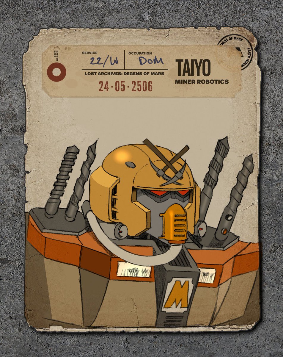 Starting this Friday we will release one Degen of Mars each week ($OSM Raffle). Supply of 100 1/1 degens over the next 100 weeks!

1/1 Collection: Degens of Mars
Hand-drawn <a href="/TaiyoRobotics/">Taiyo Robotics《TYR》</a> by Marvel Comics artist Aleksa Gajic. Stay connected. Turn on🔔