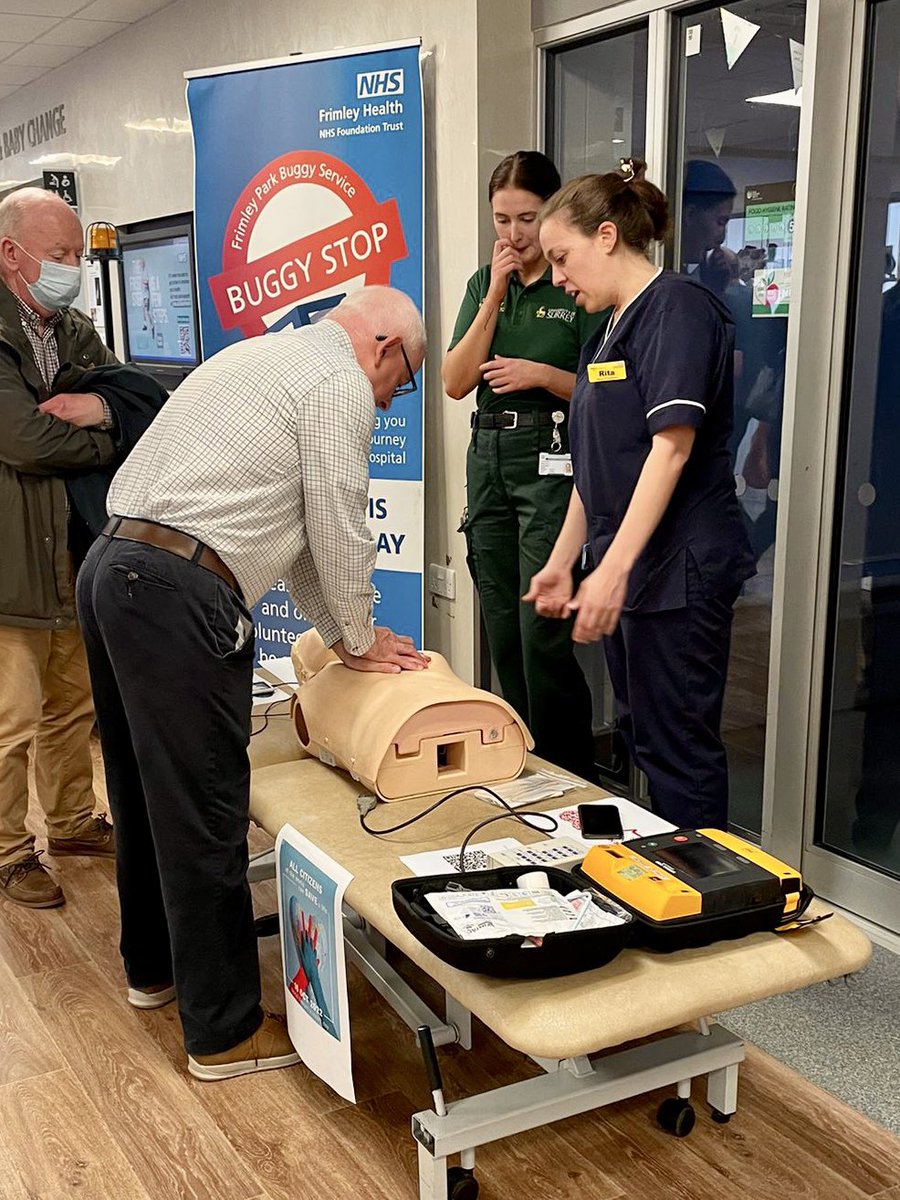 Today at the Frimley Site we are continuing our work for #RestartAHeartDay as part of @ResusCouncilUK teaching members of the public life saving skills. Come along and say hello!