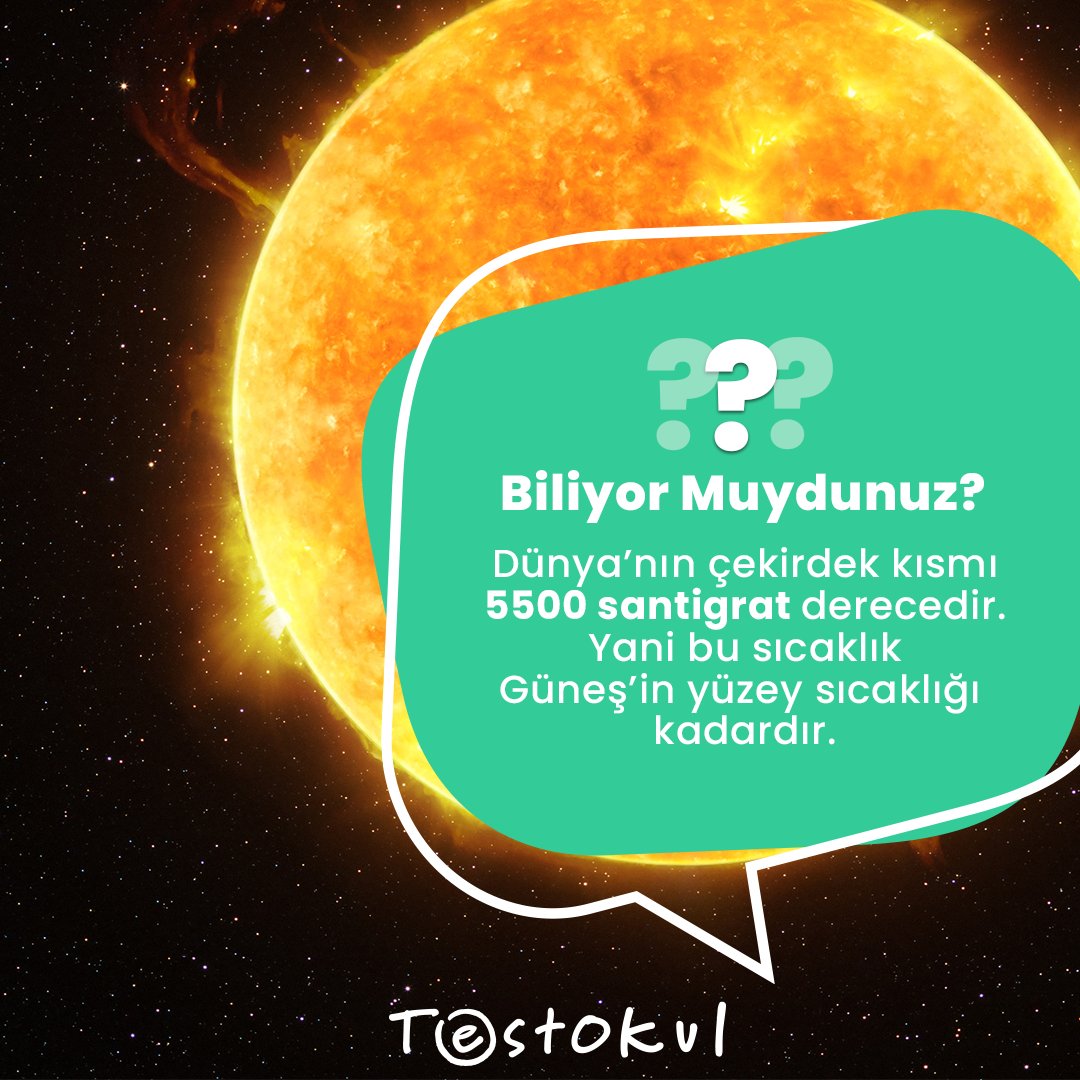 TestOkul's tweet photo. Dünya’nın çekirdek kısmı 5500 santigrat derecedir. Yani bu sıcaklık, Güneş’in yüzey sıcaklığı kadardır.

#biliyormuydunuz #Testokulgençlerinyanında #2023tayfa #TestOkul #tyt #ayt #yks #üniversitesınavı #sınav #başarı https://t.co/9Cew7K4c1I