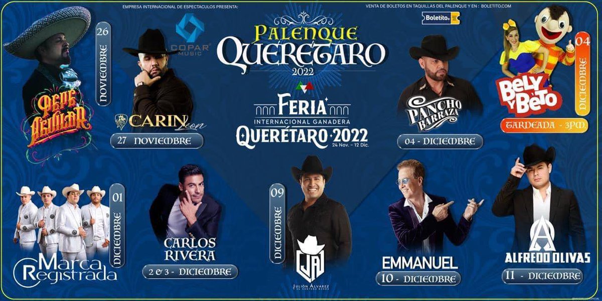 codice_informa's tweet photo. #Entérate | ¡Ya hay cartelera de la Feria Internacional Ganadera Querétaro 2022! 

Aquí te presentamos los eventos que habrá en el Teatro del Pueblo y en el Palenque.🎉🎉 https://t.co/k43mxBtTVz