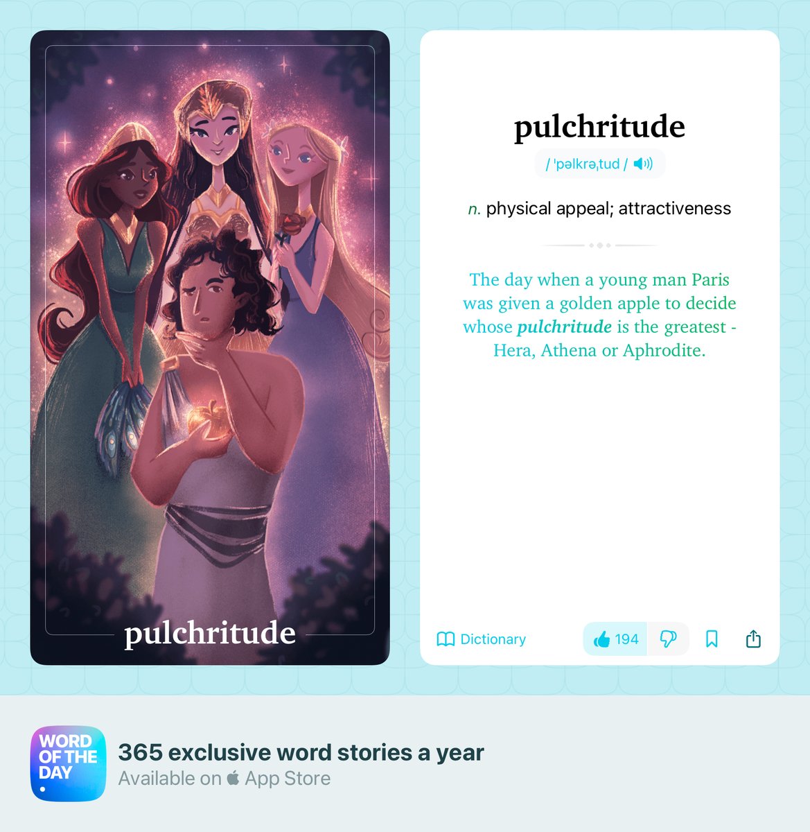 VocabulousUS's tweet photo. Yep, well done! Today's #WordOfTheDay is pulchritude.

🍎Learn more about this word: https://t.co/WcXM7Lw86W