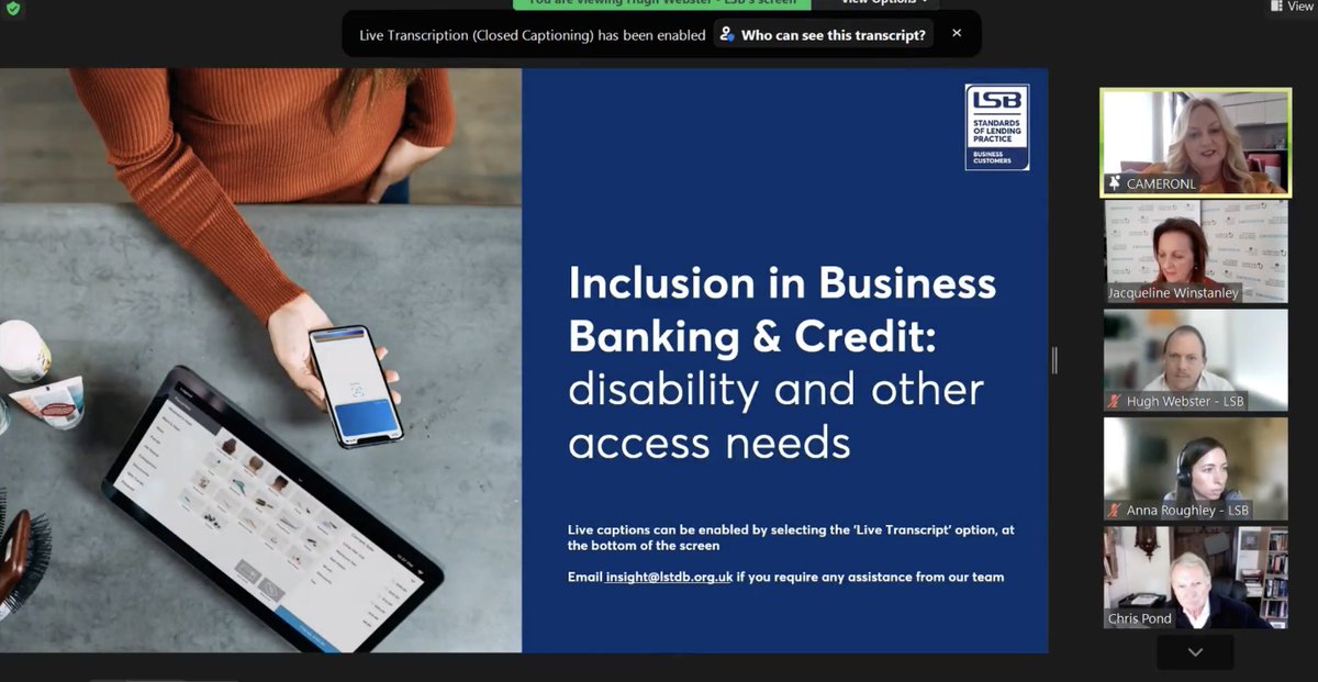Delighted to hear from our Chair @DrLisaCameronMP opening the launch of <a href="/LendingStdBrd/">Lending Standards Board</a> 'Inclusion in Business Banking &amp; Credit: disability &amp; other access needs' this afternoon. This insighful report has the potential to change the landscape of inclusion in business banking.