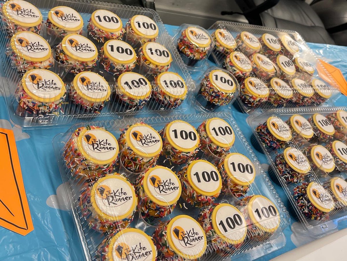 kiterunnerbway's tweet photo. More photos from our 100th performance celebration! Huge thank you to @SalarNader for bringing some delicious Jalabee and cream rolls from Lazeez Desserts to have with our cupcakes! 🎉🥂

Only two weeks left - click the link in our bio for 🎟️! 💜🪁

📸: @beejanland https://t.co/RR0c44QhGZ